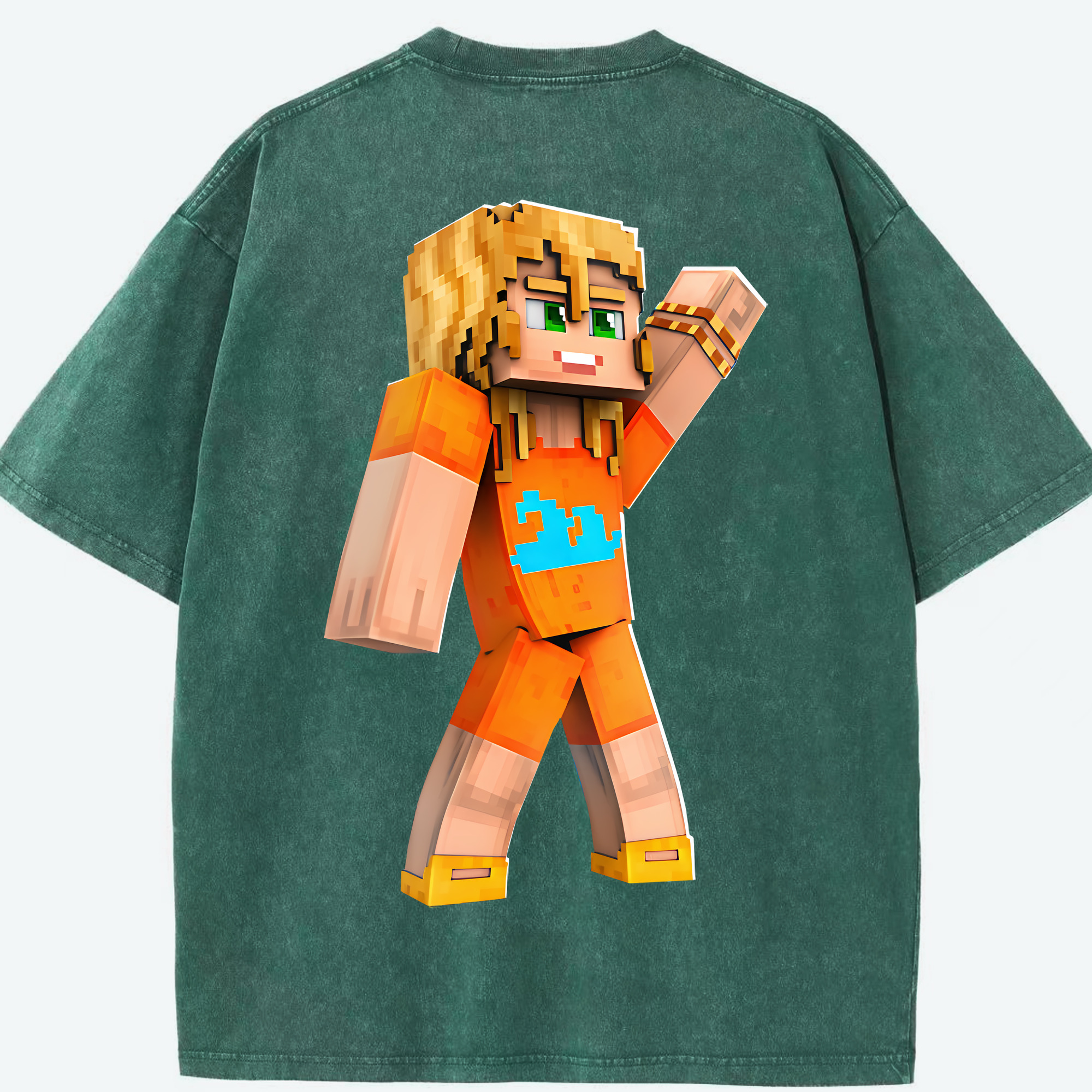 （画像用） マインクラフト ブロックの世界 Minecraft MC Block world 綿100% ヴィンテージ風 半袖Tシャツ（背面プリント）